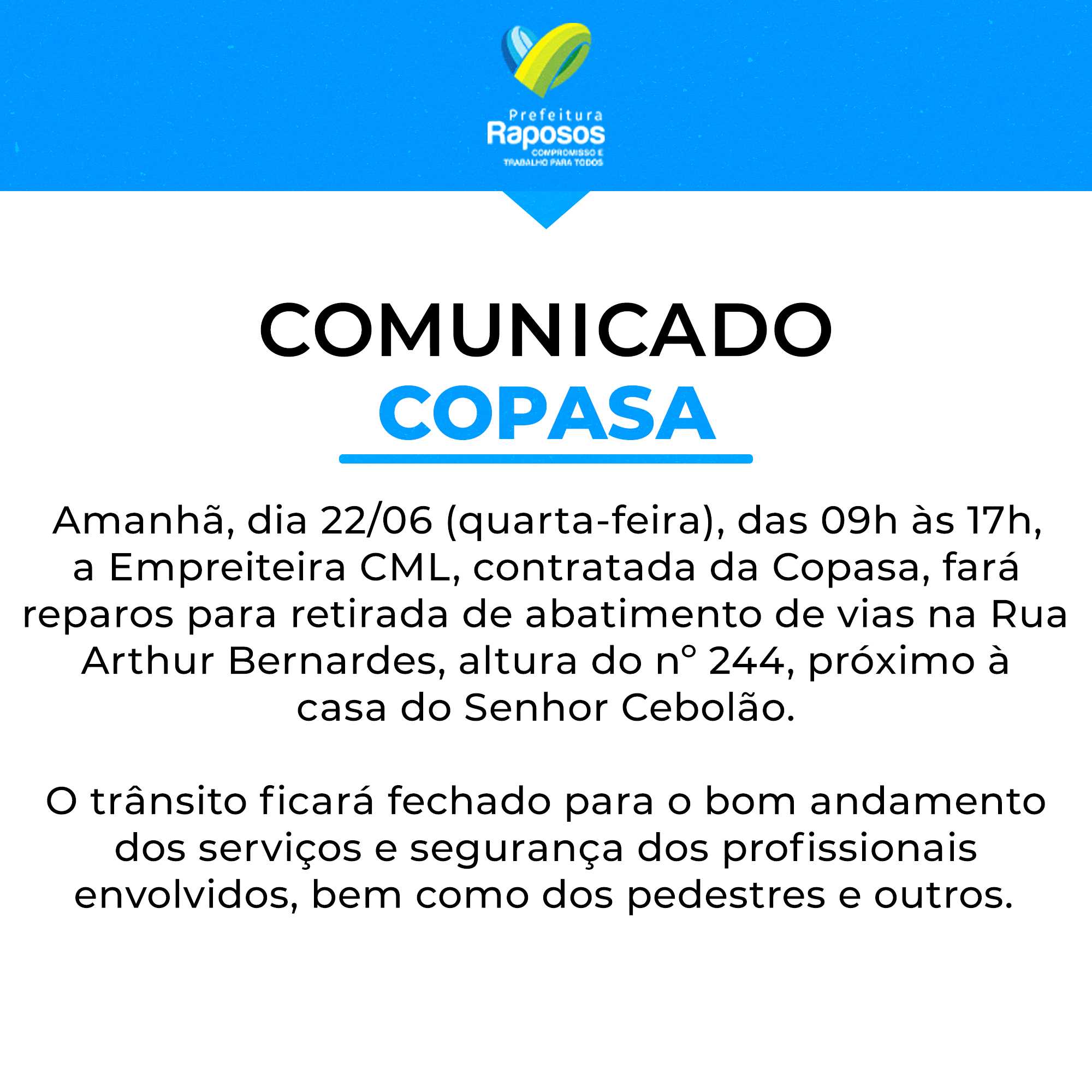 Prefeitura Municipal De Raposos Comunicado Copasa